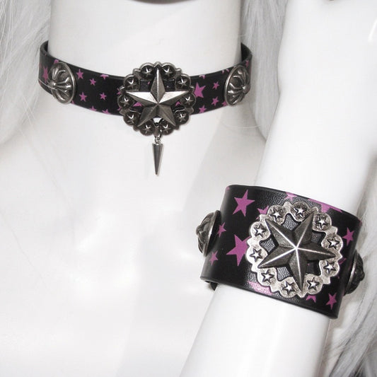 Black & Pink Star Pattern Punk Bracelet