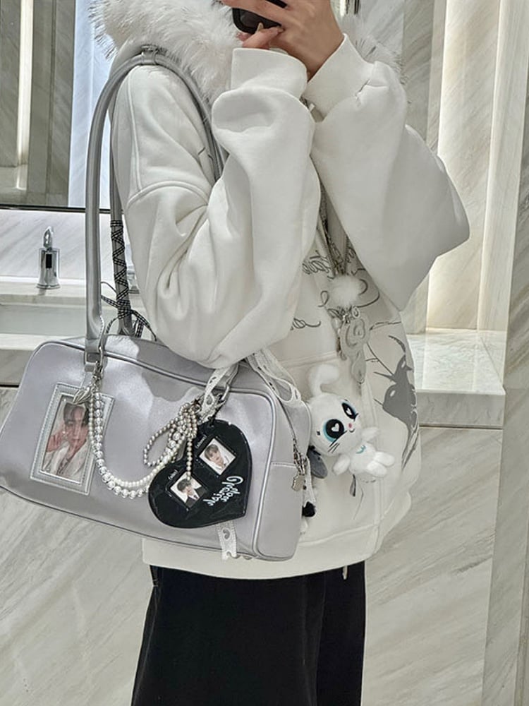 Silver Ita Hand Bag With Detachable Card Holder