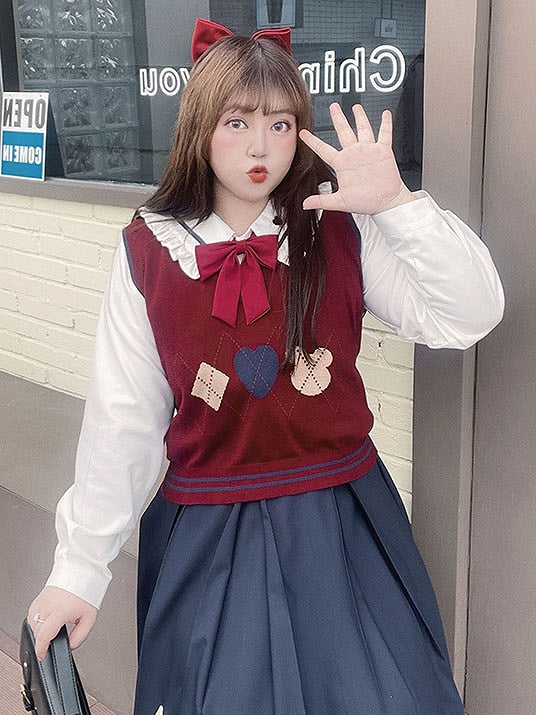 Plus Size Retro JK Uniform V-neckline Knitted Vest