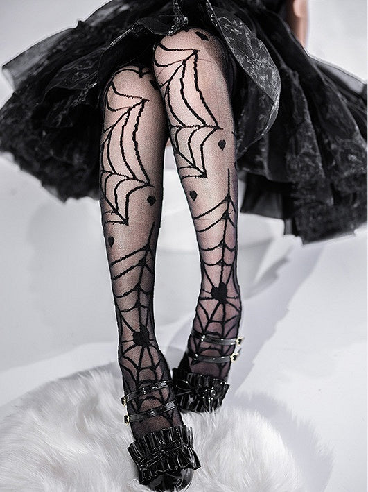 Black/White Spider Web Gothic Lolita Overknee Stockings