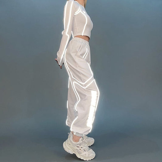 Futuristic Cyberpunk White Reflective Sweatpants