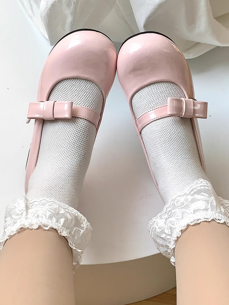 Pink Sweet Lolita Low-heel Mary Janes with Bow Embellishments