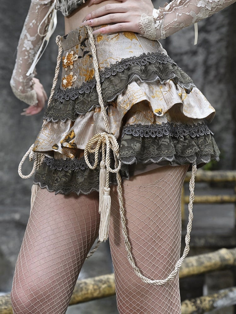 Summer New Arrival Goth Tiered Skirt with Detachable Tassel Accessory