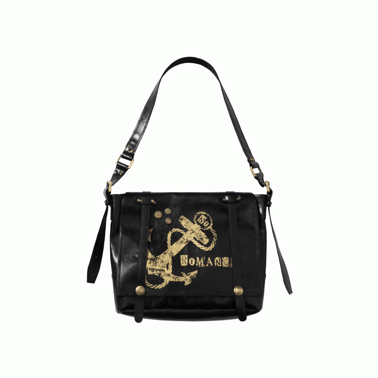 Gold Ship Anchor Print Punk Distressed Design Black/White PVC Crossbody Bag