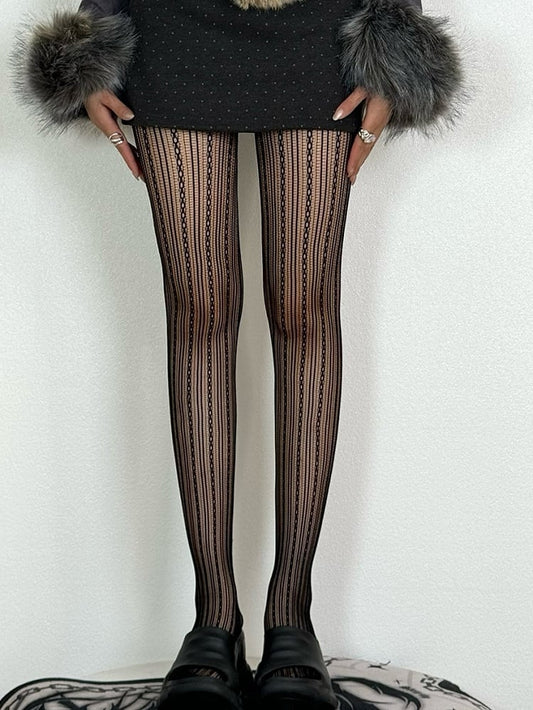 Brown/Black/White/Gray Wasteland Punk Striped Pattern Tights