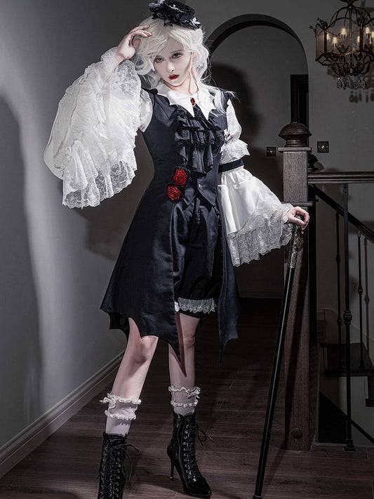 Black Ouji Lolita Gothic Bat Wings Shaped Tail Long Waistcoat