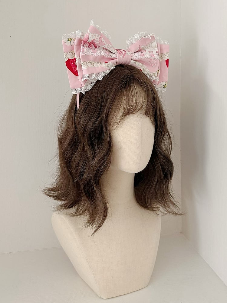 Pink Strawberry Print Bowknot KC