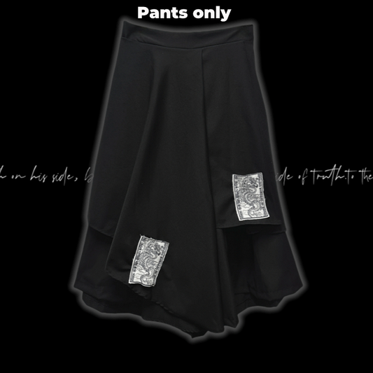 Black Punk Appliques Asymmetrical Layered Wide-Leg Pants
