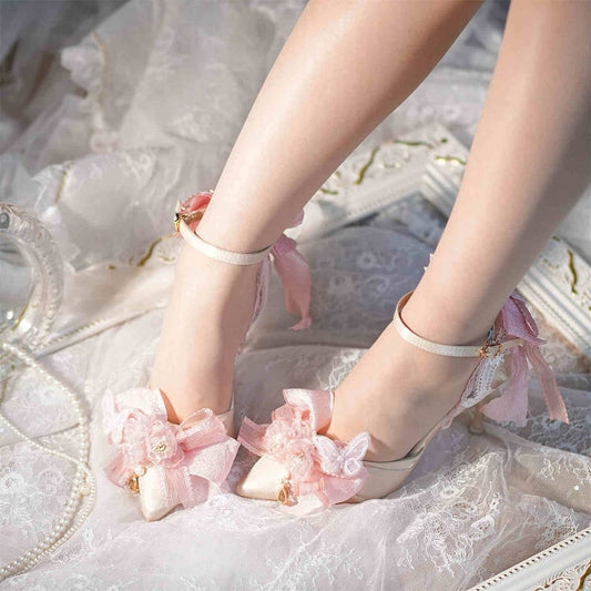 Pink Floral and Bowknot Hime Lolita 5CM/8CM Heels