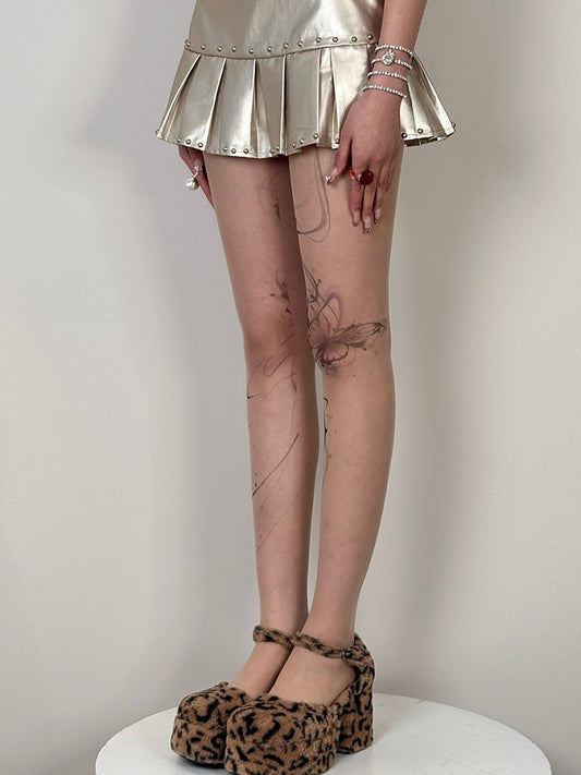 Nude Bittersweet Butterfly Print Tights