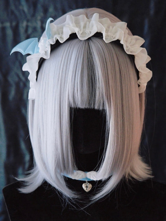 Handmade Skull Bat Wings White Ruffled KC