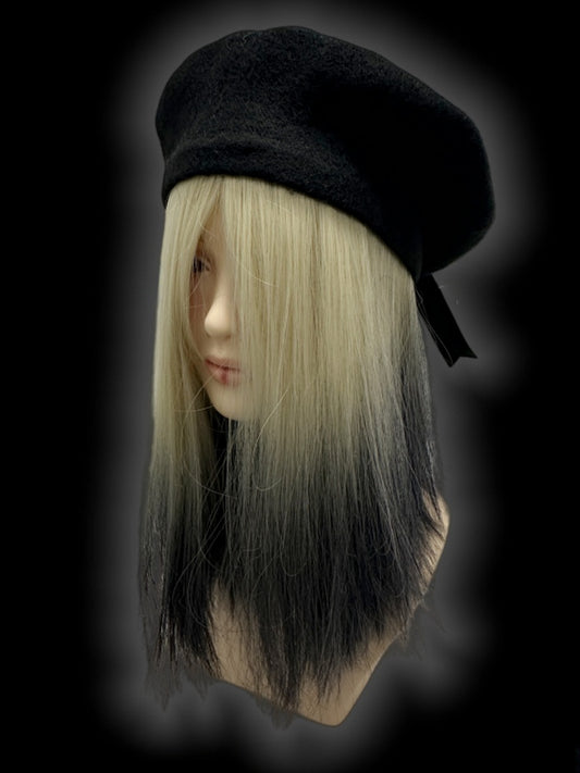 Y2K Black Lace-up Detail Studs Design Wool Beret
