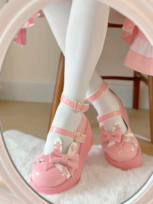 Pink Bunny Ear Design Bowknot Sweet Lolita Platforms