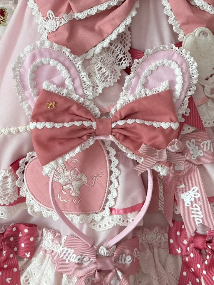 Pink Lace Trim Big Bow Bunny Ear KC