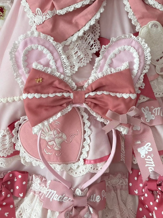 Pink Lace Trim Big Bow Bunny Ear KC