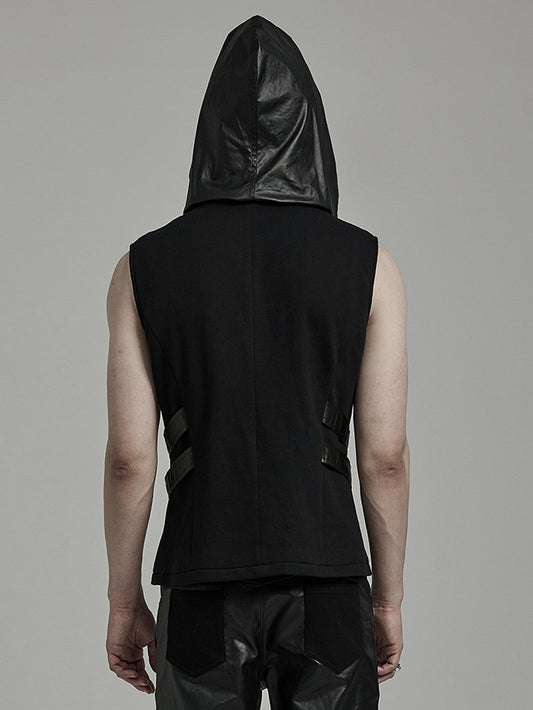 Black Techwear Hooded Vest