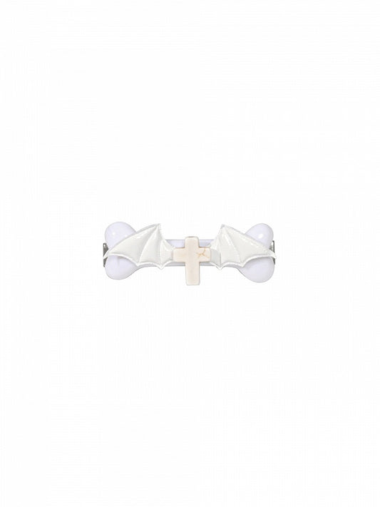 Gothic Punk White Halloween Cross Bone-shaped Hairclip with Bat Wings