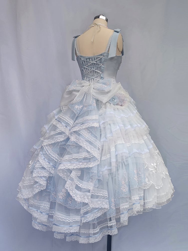 Blue Floral Embroidery Princess Corset Top + Skirt Hanayome Full Set