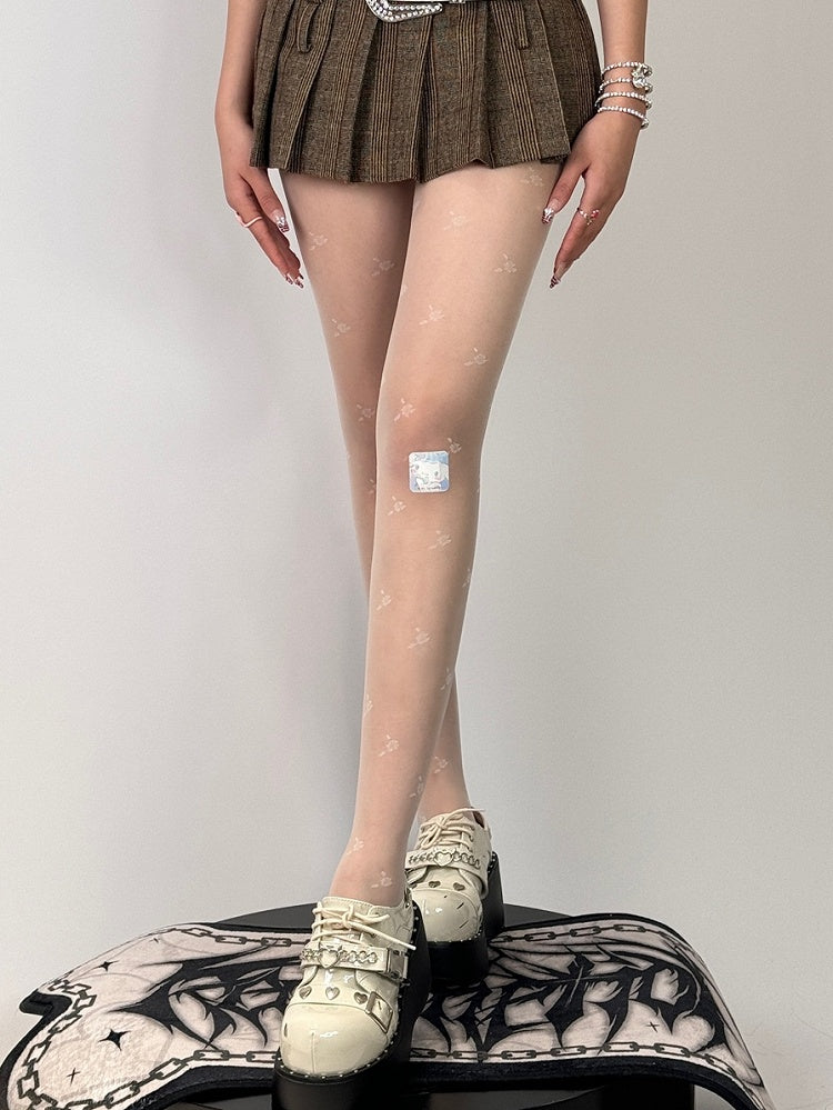 Black/White Floral Pattern Tights