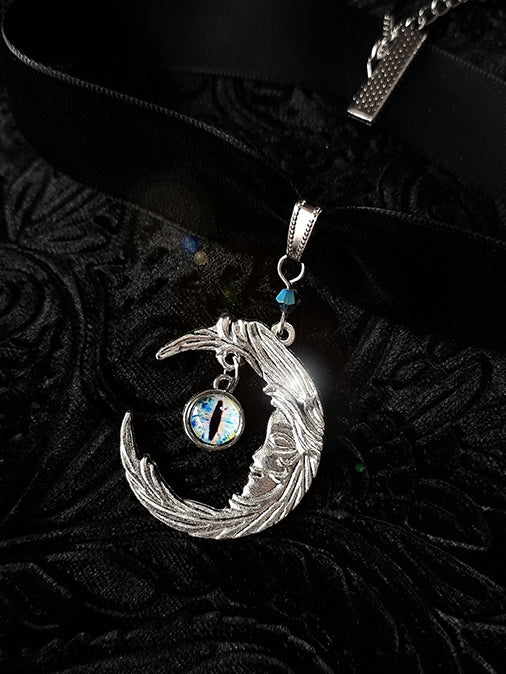 Devil Eye Black Moon Pendant Gothic Velvet Choker
