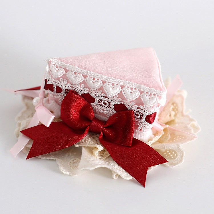 Red&Pink Sweet Lolita Beaded Decorated Bowknot Details Lace Trim Cake Mini Hat