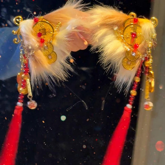 Gold Cheongsam Style Tassel Charm Cat Ear Hairclips