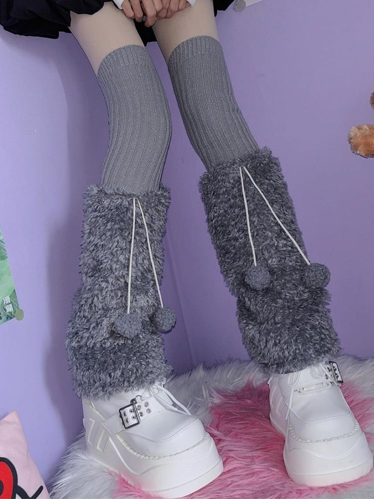 4 Color Options Y2K Pompons Knitted Plush Leg Warmers