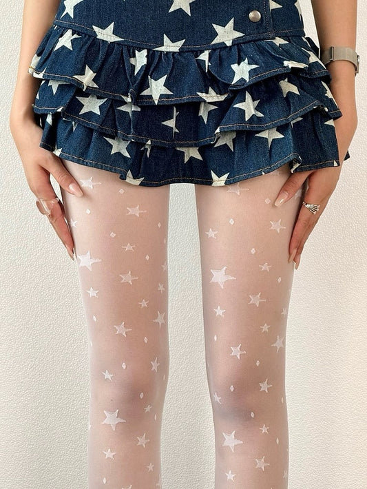 Black/White/Nude Y2K Star Print Tights