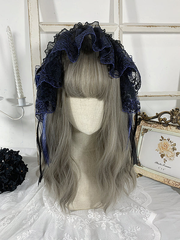 Black/Black and Blue Gothic Elegant Hairband Bead Details