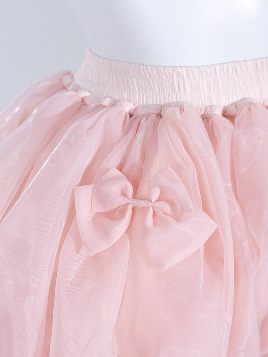 Sweet Pink Elastic Waist and Cuffs Bows Accents Lolita Puffy Petticoat Shorts
