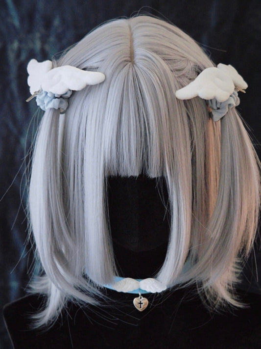 Handmade Cross Charm Angel Wings Blue and White Hair Ties