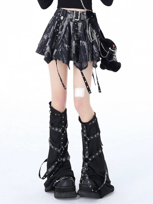 Tie Dye Black and Gray Handkerchief Hem Skirt