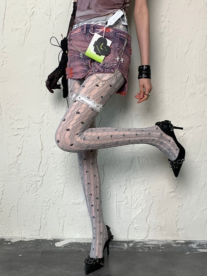 White Y2K Cat Paw Print Tights