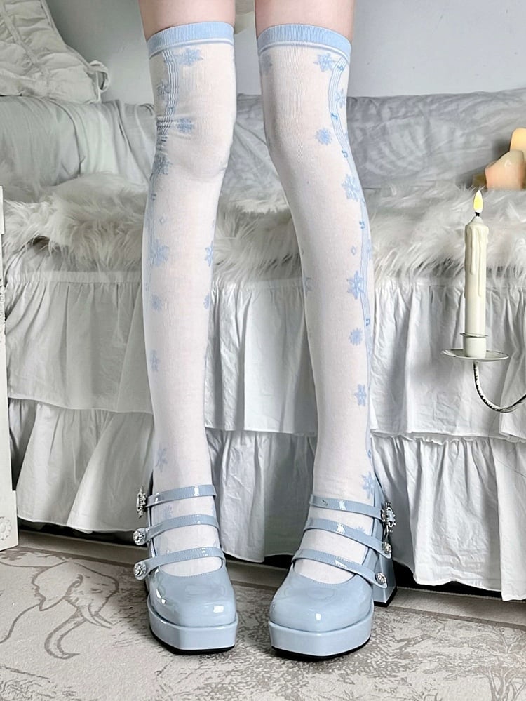 Blue Snowflake Pattern Lolita Over-knee Stockings