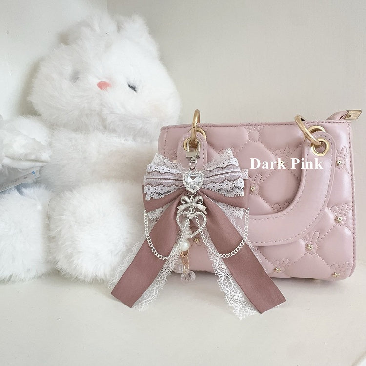 5 Colors Jirai Kei Heart Rhinestone Chains Decorated Bowknot Charm