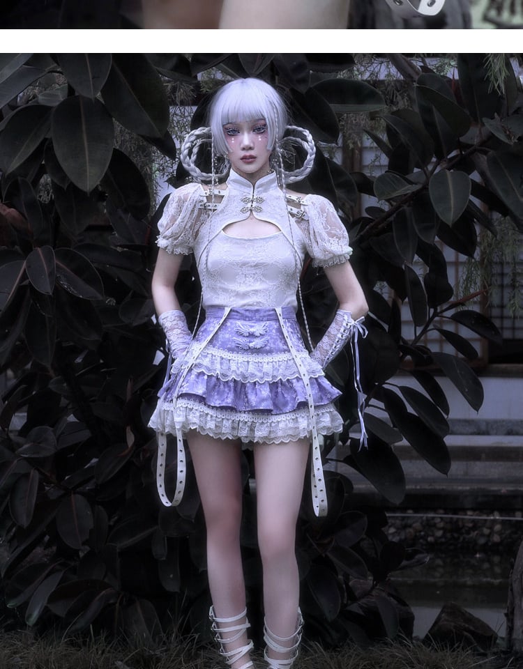 Clearance-Size L for Waist 72CM Purple Tiered Skirt