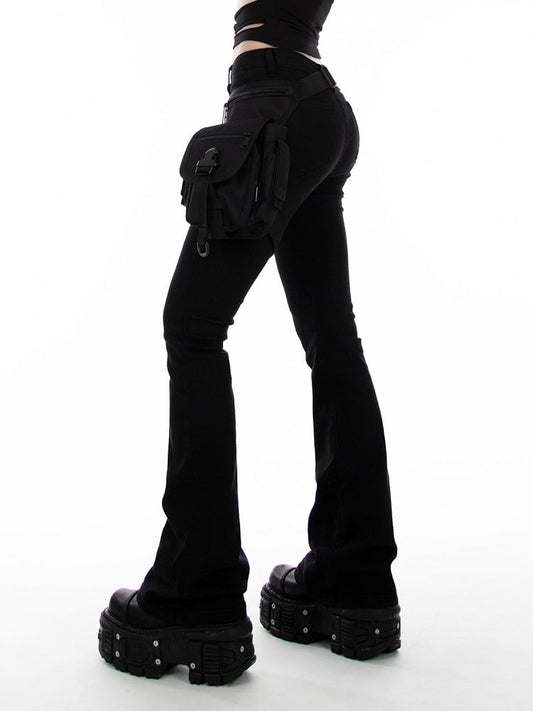 Black Low Waist Slim-fitting Flared Jeans