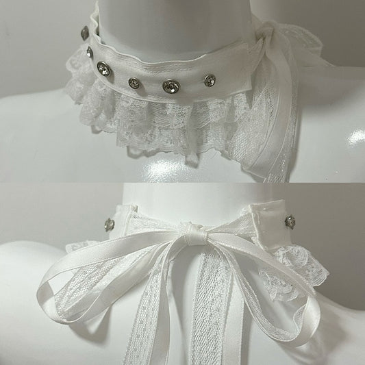 5 Color Options Studs Decorated Lace Trim Choker