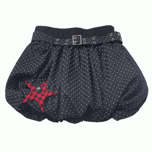 Red Plaid Star Applique Black Polka Dot Mini Bubble Skirt with Buckle Belt