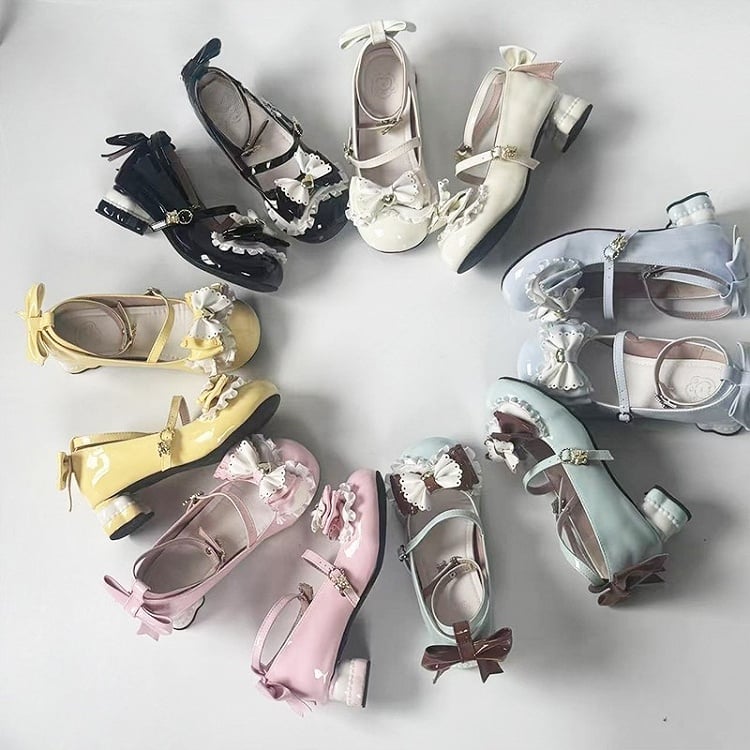 Mint Green 4.5cm Mid-heel Bear Themed Shoes in Sweet Lolita with Brown Bowknot Details