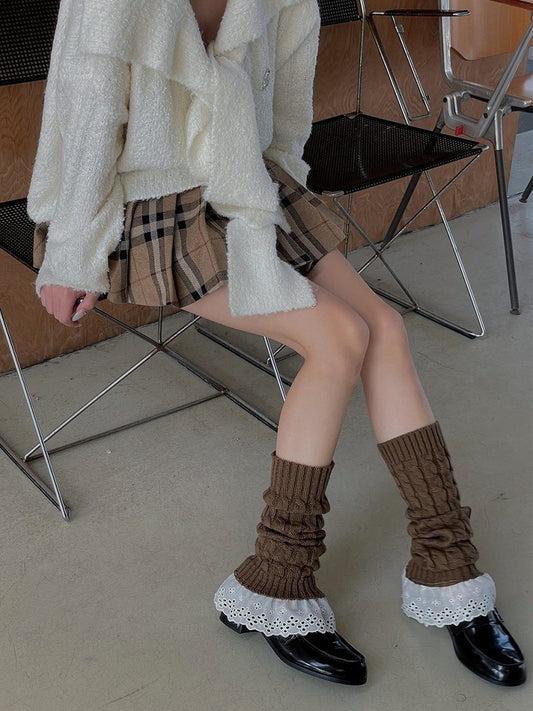 5 Color Options Lace Trim Knitted Leg Warmers