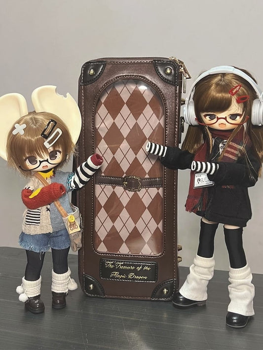Brown Diamond Pattern 1/6 Scale BJD Doll Bag with Two Straps