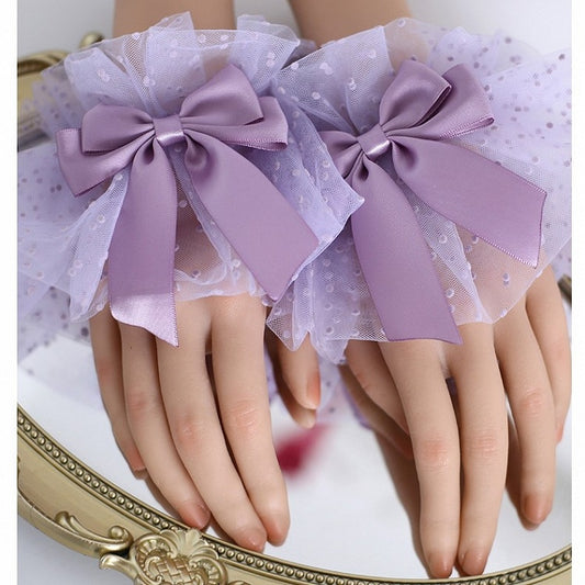 Purple Bowknot Decorated Polka-dot Pattern Lace Wrist Cuffs