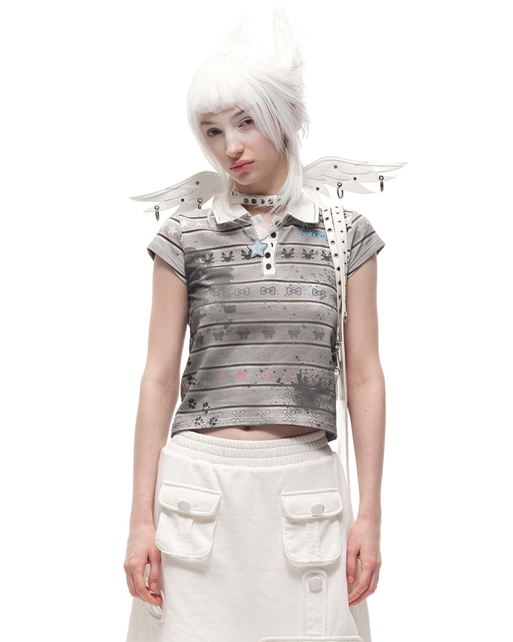 Black/White Angel Wings Stud Details PU Buckle Strap Choker