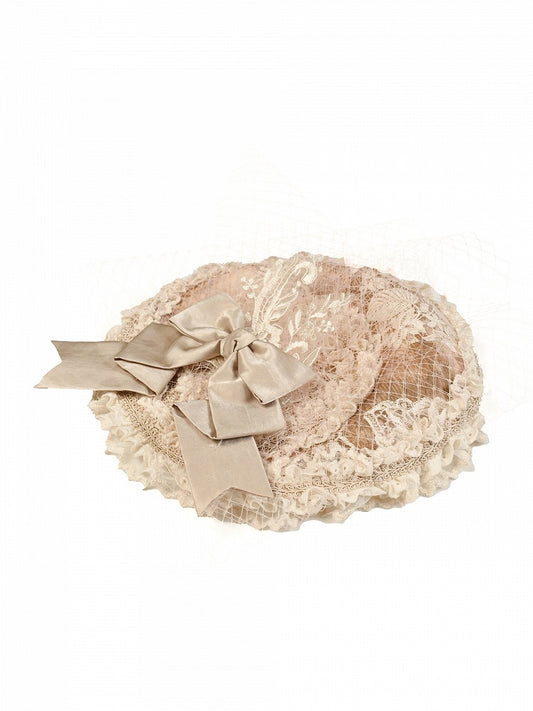 Apricot Bow Accent Vintage Mini Flat Hat