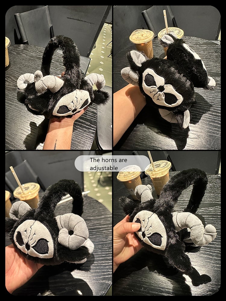 Clearance-Black and White Grim Reaper Gothic Plush Ear Muffs