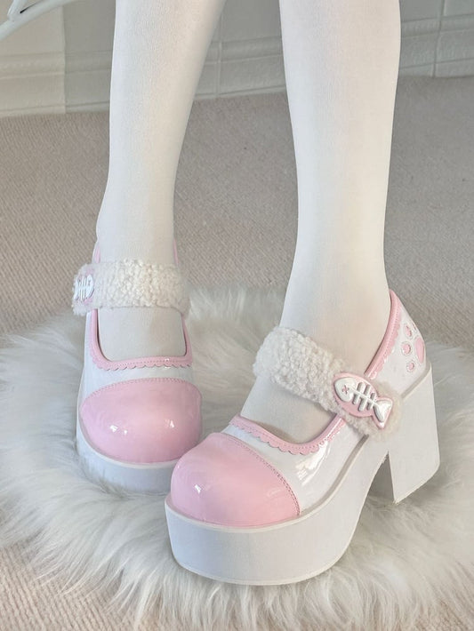 Pink Jirai Kei Claw Fishbone Design Platform Shoes
