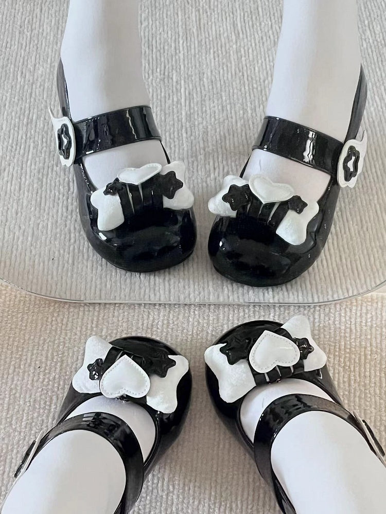 Clearance-Size 35 Jirai Kei Black Lolita Star Wing Design Mary Jane Shoes