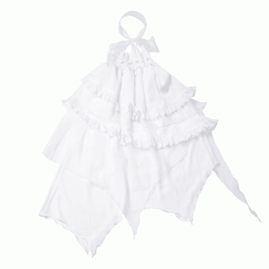 White Handkerchief Hem Strapless Dress Tiered Skirt Two Ways Wear with Free Bowtie
