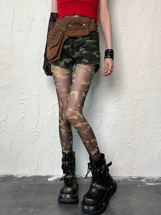 Green Gyaru Fashion Camo Pattern Tights